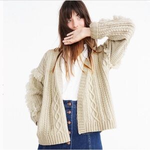 Madewell Cableknit Fringe Cardigan Sweater Tassel Merino Wool Chunky XS